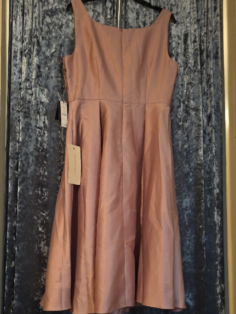 Adrianna Papell Rose-Mauve Satin Midi Dress with Crystal Buttons - Picture 6 of 9
